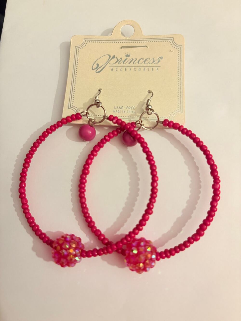 Princess Accessories Pink Beaded Hoop Earrings